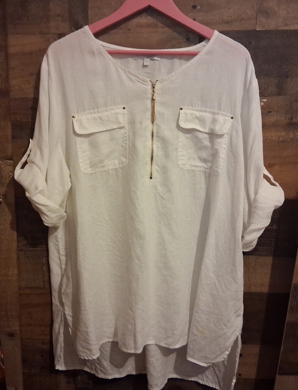 Ellen Tracy Tunic Top Plus Size White 100% Linen Pockets Coastal Breathable XXL